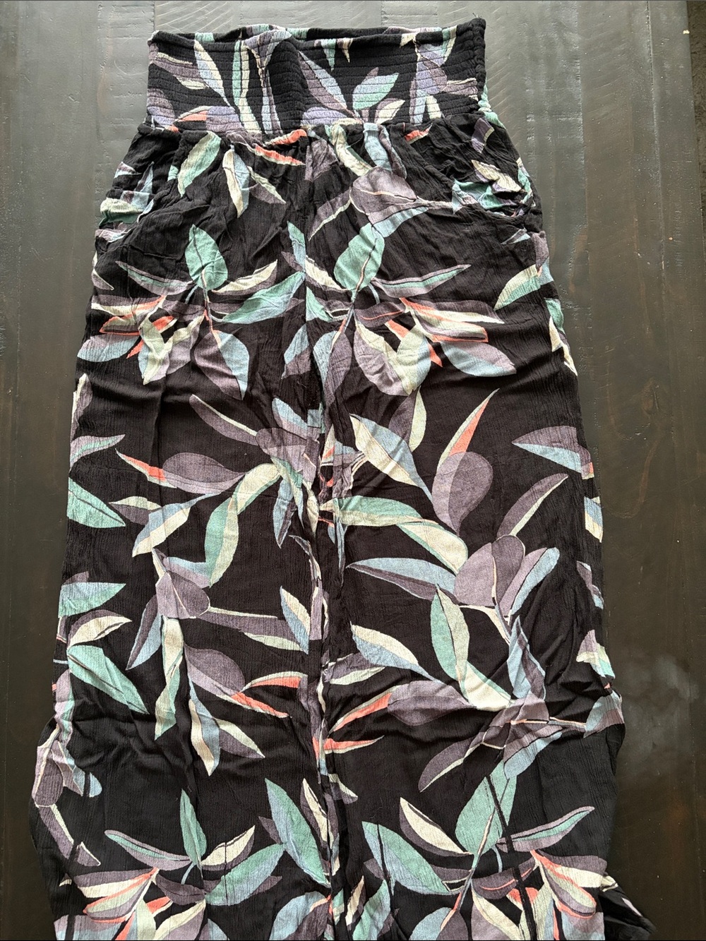 Rip Curl Black Top with Mint, Lavender and Coral Leaf Print